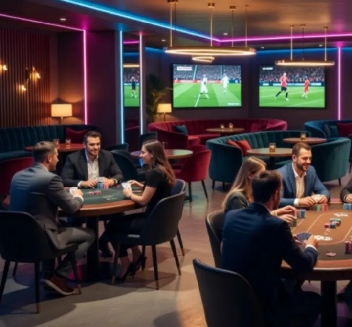 Wnętrze 4 RES & BMS Mariusz Dudek – nowoczesny bar z pokerem i ekranami sportowymi