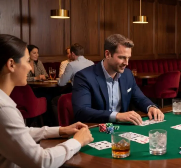 Stolik pokerowy w nowoczesnym barze 4 RES & BMS Mariusz Dudek podczas wieczoru pokerowego